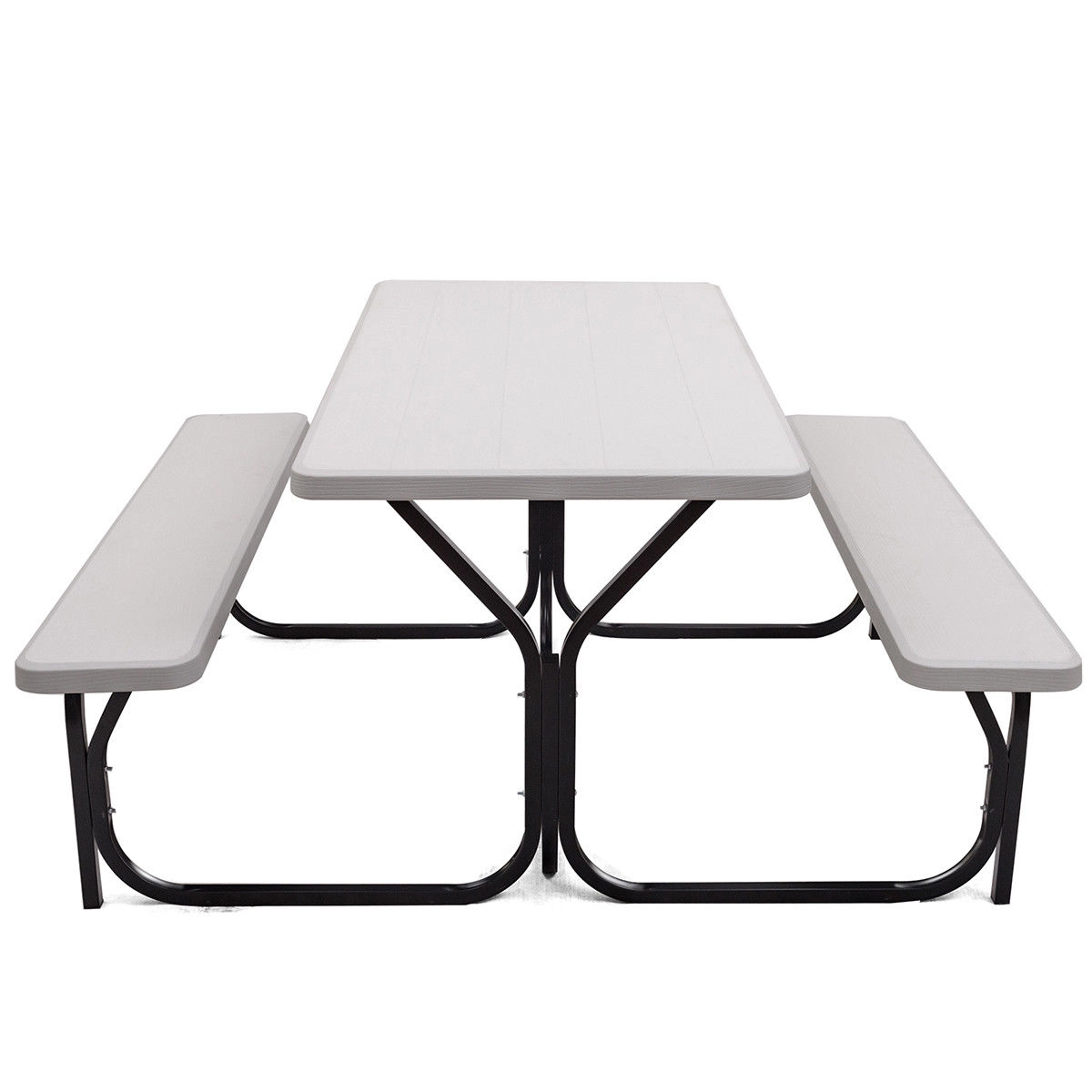 SUGIFT 54-In White Polyethylene Picnic Table with Attached Benches, 6 Seats