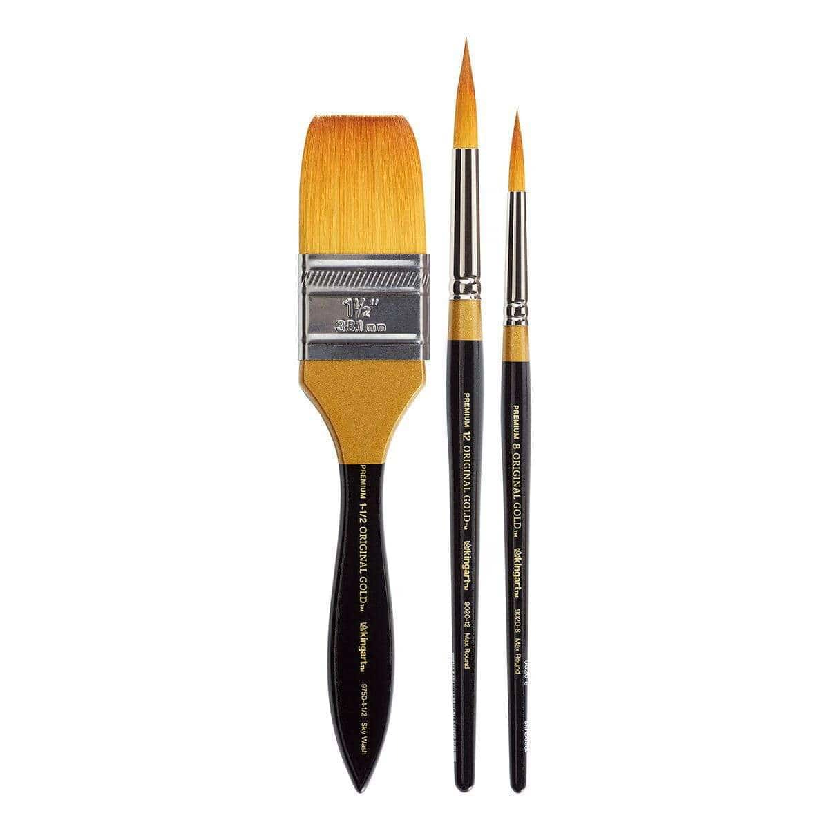 KINGART Original Gold® Golden Taklon Watercolor Brush Set 3 pc