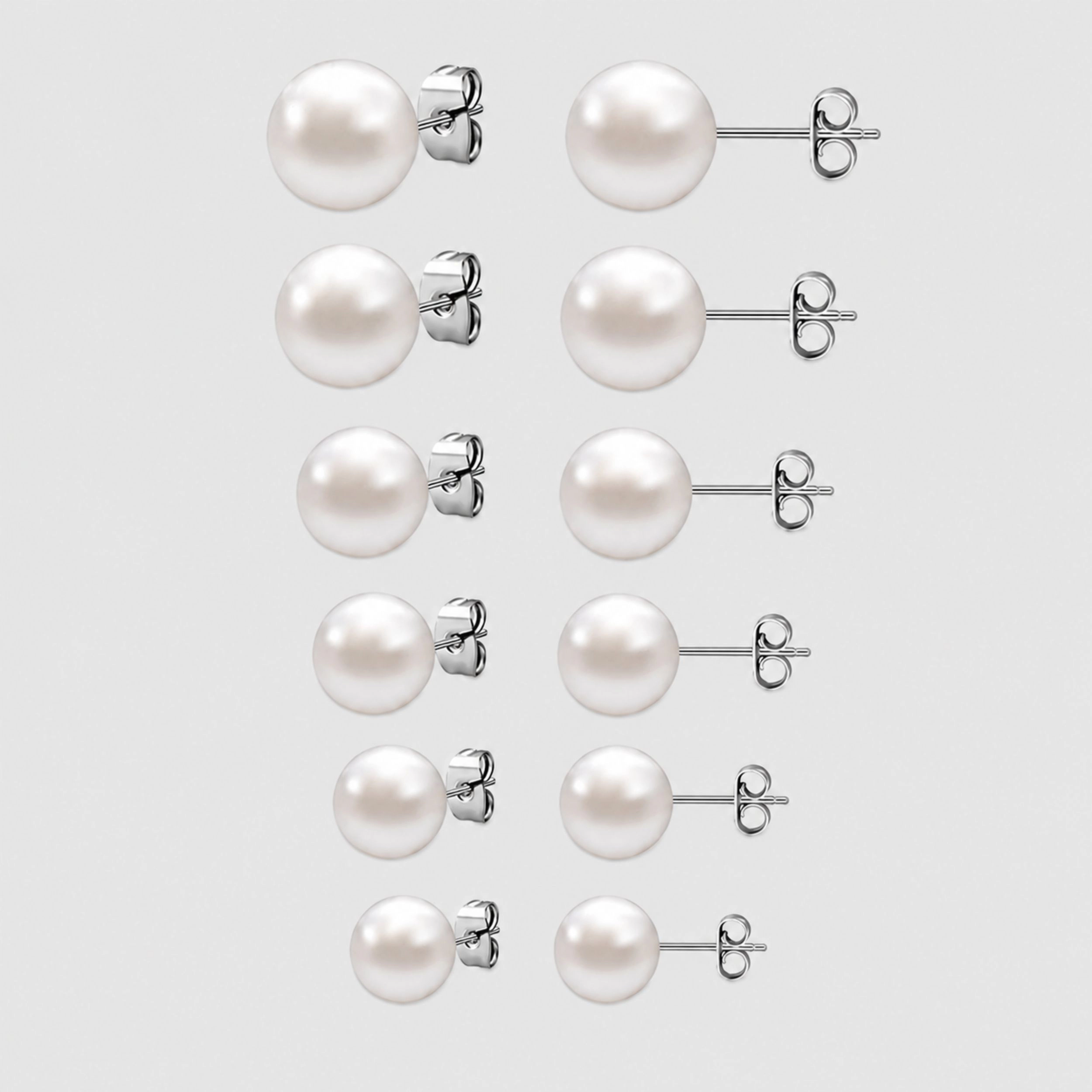 Home Collection 6 Pairs Faux Pearl Stud Earrings Set S925 Silver Posts