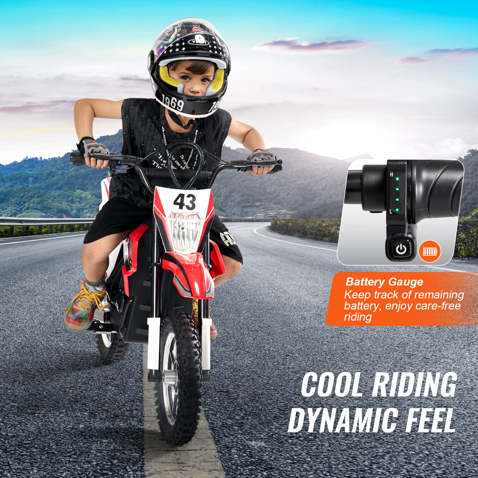 HONGGE 36V Battery Powered Kids Ride On Motorcycle, Speed Up to 15.5 MPH, Dual Brakes, 175 lb Capacity for Ages 14+