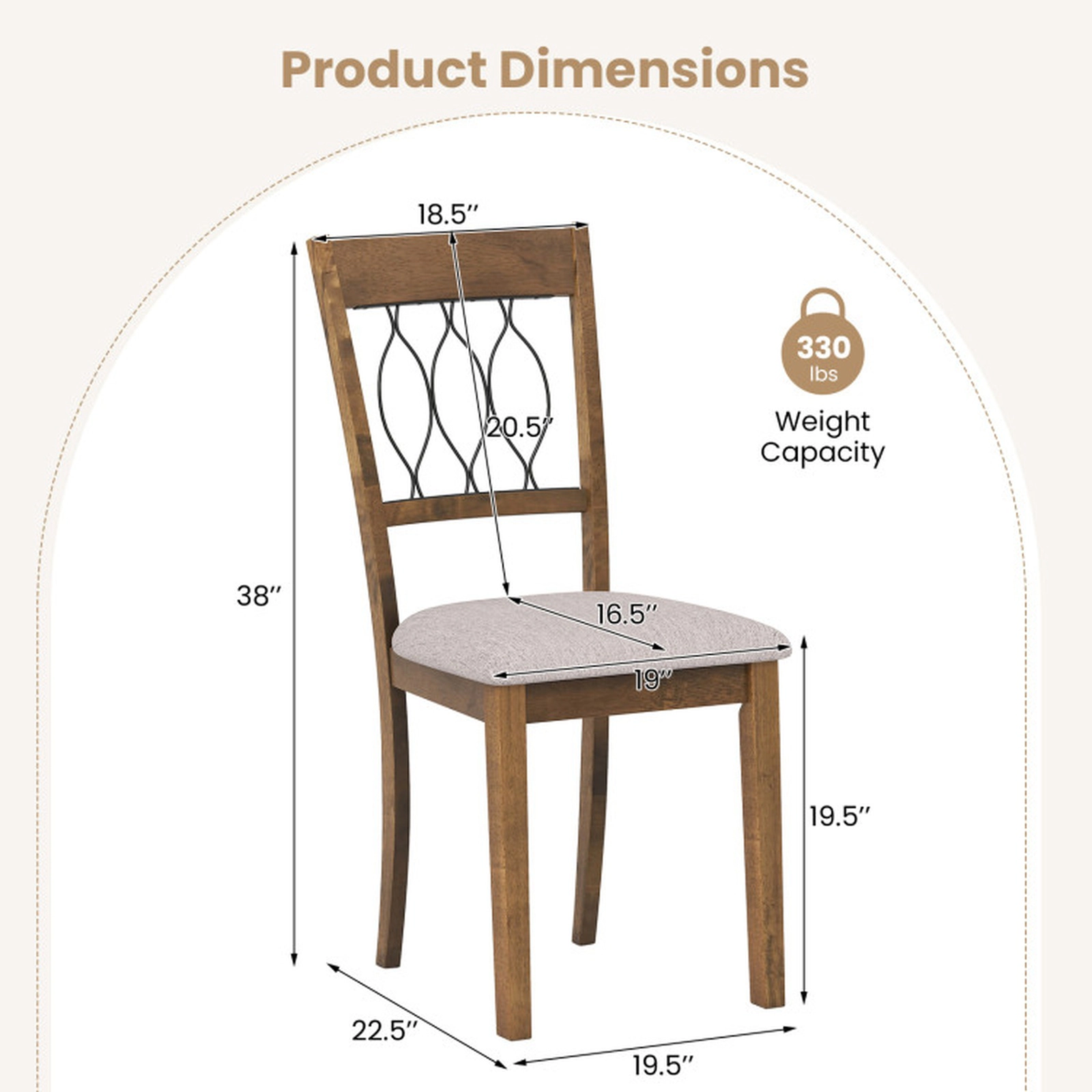 SUGIFT Set of 2 Rustic Brown Upholstered High Open Back Dining Room Chairs with Padded Seat for Kitchen