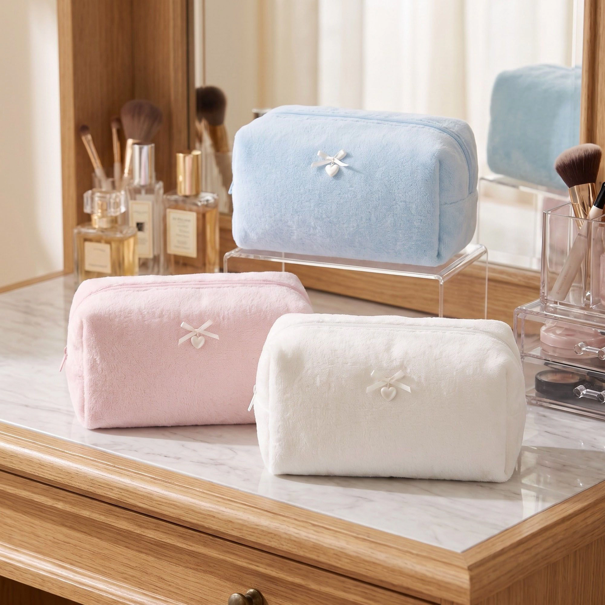 Alilang Soft Textured Cosmetic Bag Zipper Makeup Toiletry Organizer