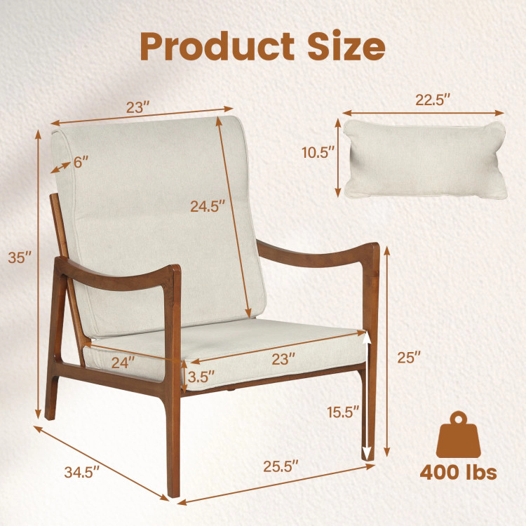 Hivvago Modern Accent Chair With Solid Rubber Wood Faux Leather Upholstered Armchair