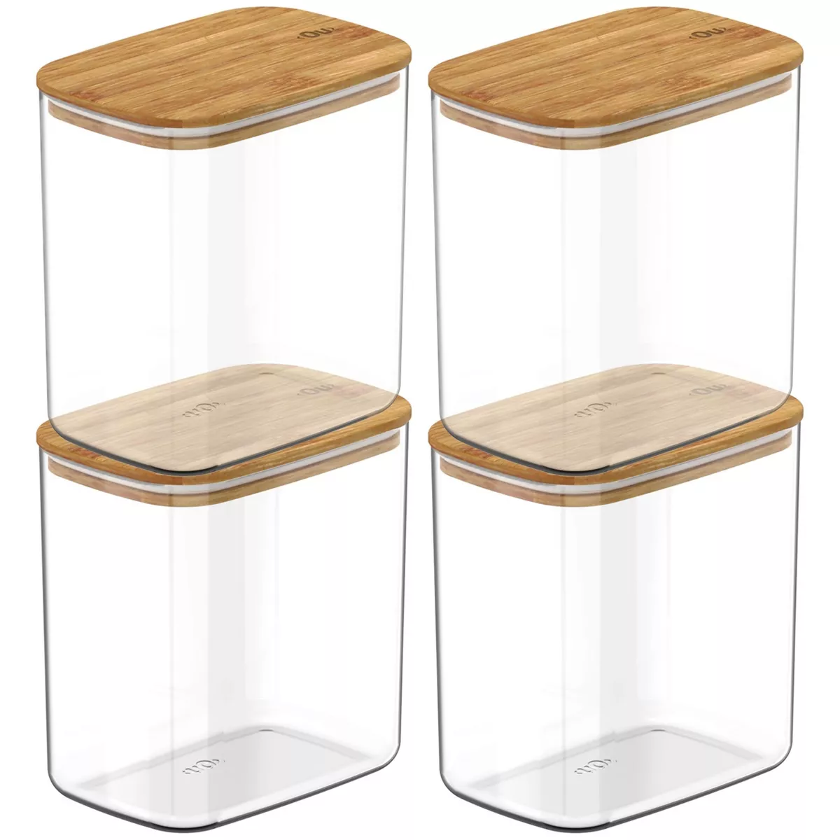 OU Airtight Food Storage Container Set 8pc, Clear Plastic Container w/ Leak Proof Bamboo Lid, Stackable Pantry Organizer