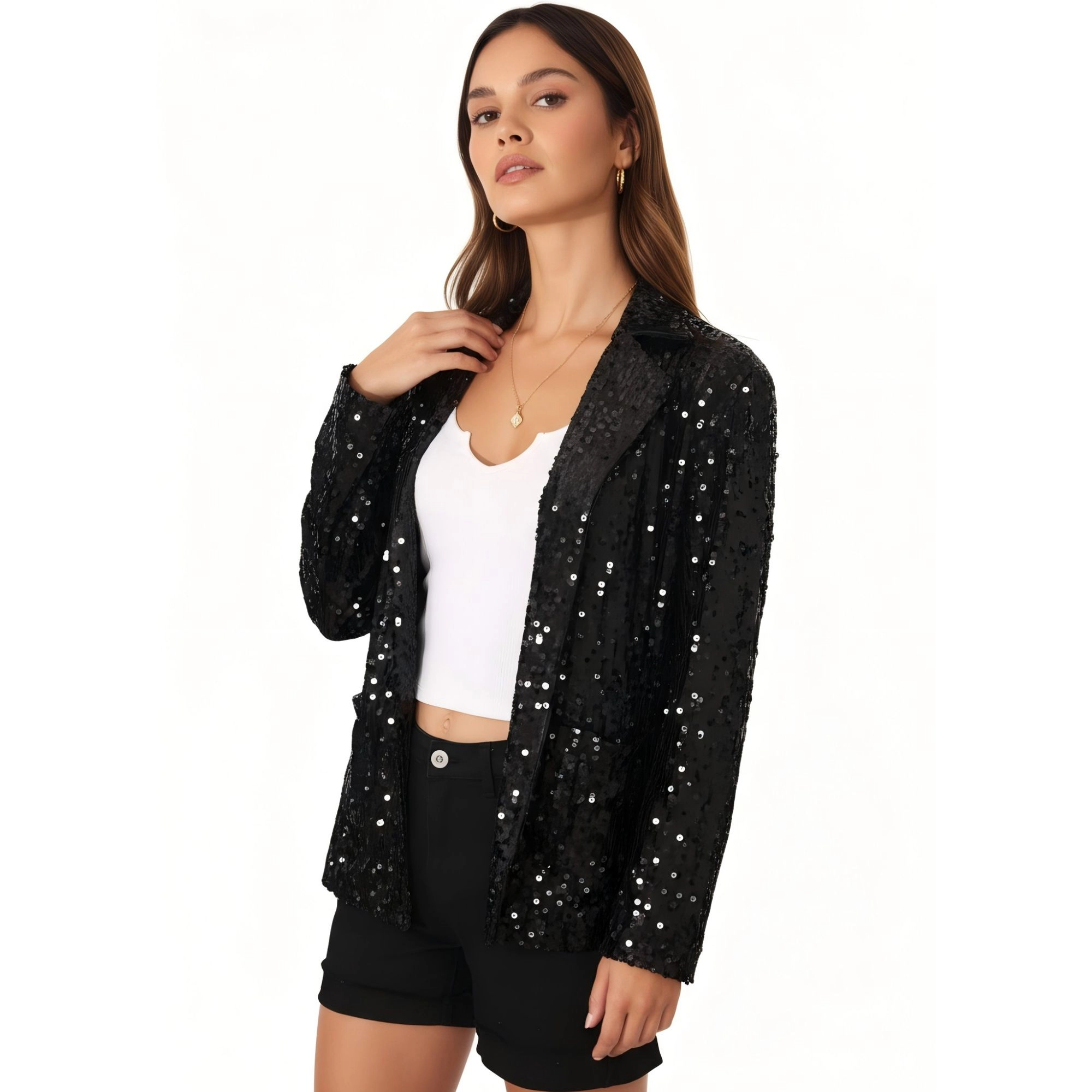 Anna-Kaci Women's Glitter Open Front Blazer Jacket