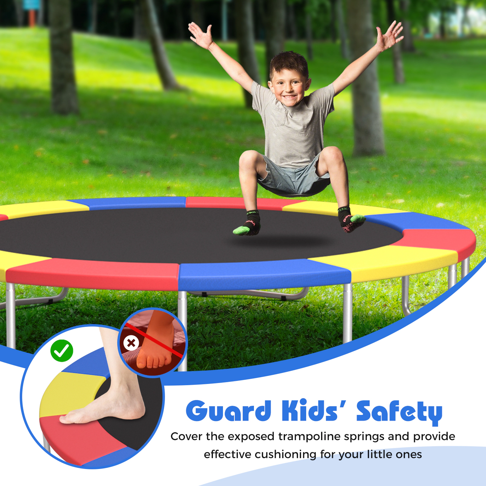 SUGIFT Trampoline Replacement Safety Pad with Fixing Straps 16-ft Fit Multicolor