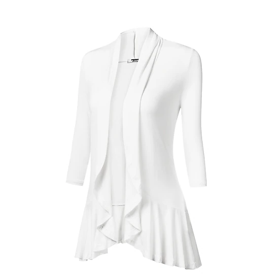 Zeagoo Women's Open Front 3/4 Sleeve Draped Ruffles Knit Cardigan