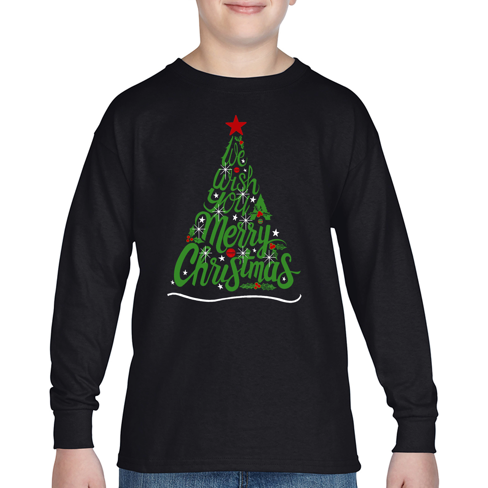 LA Pop Art Boys Long Sleeve T-Shirt - We Wish You A Merry Christmas