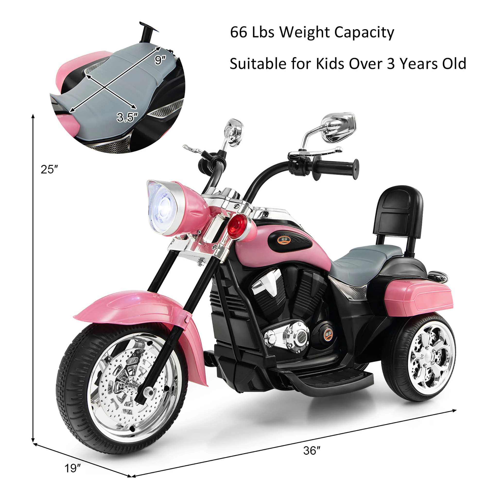 Costway Kids Motorcycle, 6V Battery Powered 3-Wheel Electric Motorcycle for with Horn