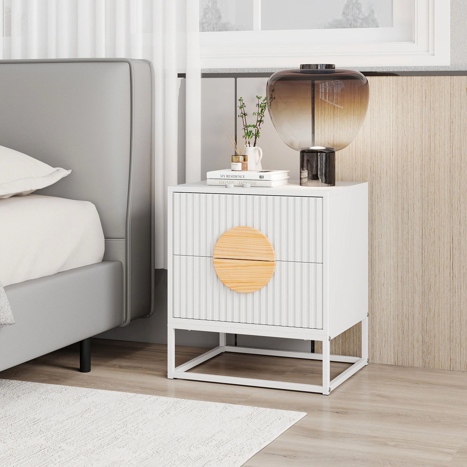 SlickBlue Fluted 2-Drawer End Table with Metal Frame