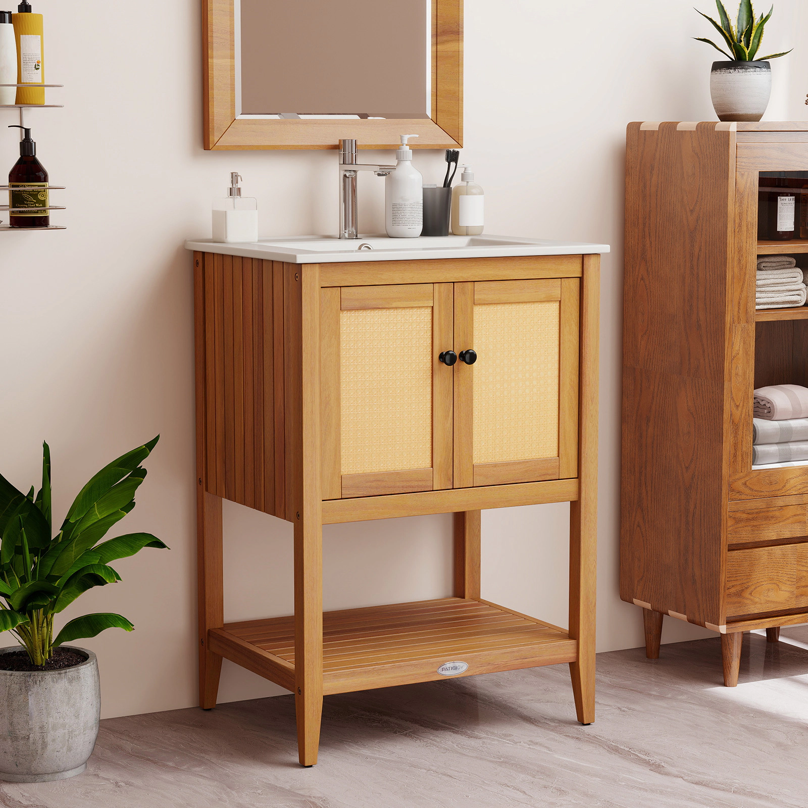 Slickblue Bathroom Vanity with Ceramic Sink, Open Shelf and 2 Door Storage Cabinet