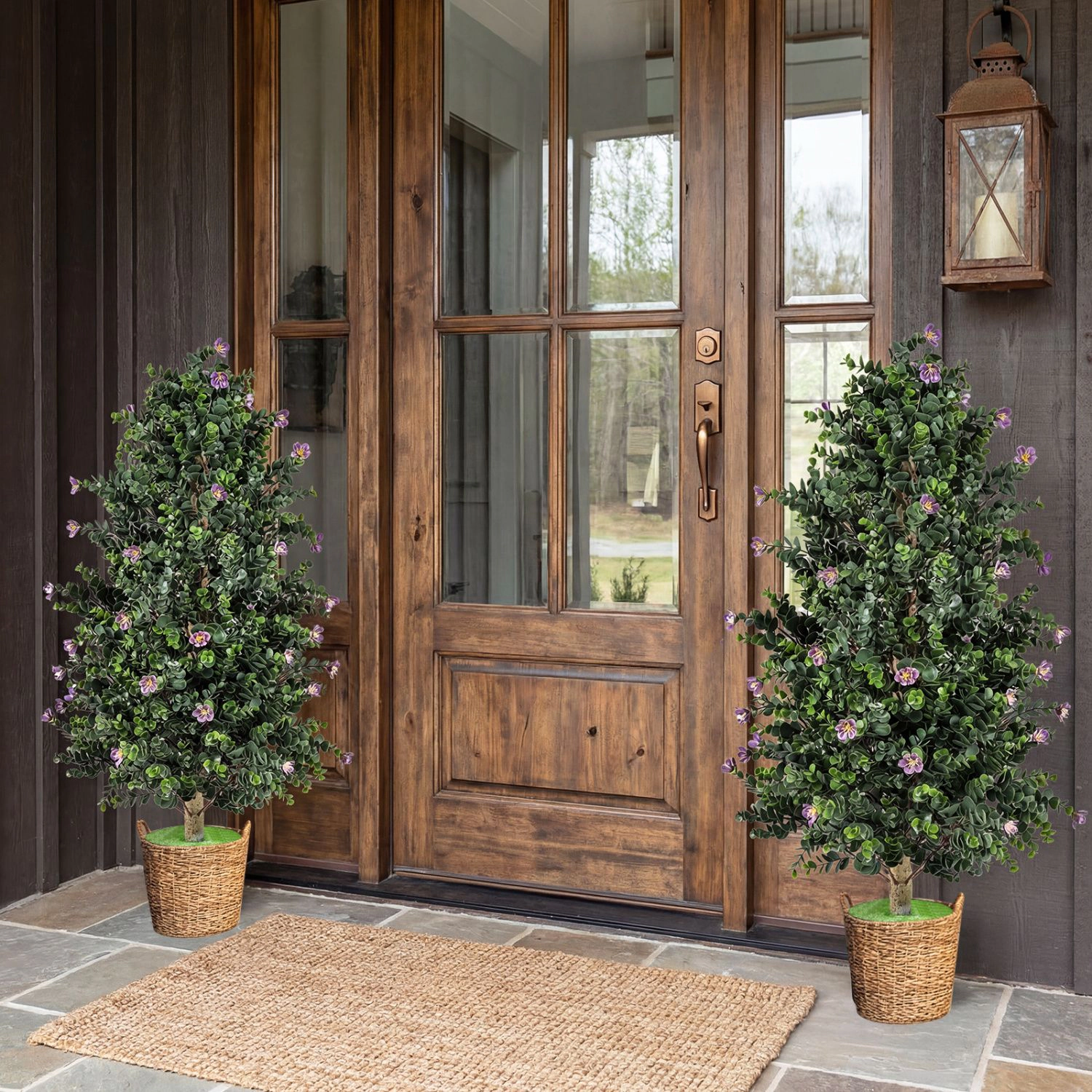 Slickblue Artificial Topiary Tree with Cement Pot for Indoor Outdoor