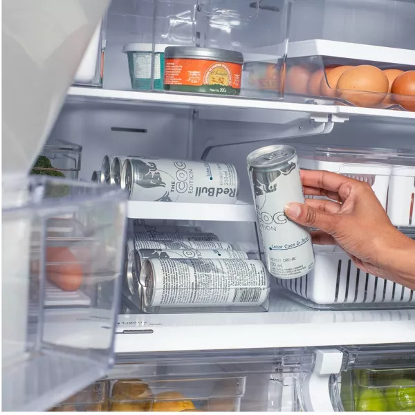 OU Soda Can Organizer for Refrigerator Set of 2, Clear Rolling Can Dispenser for Fridge / Pantry, BPA Free Soda Can Rack