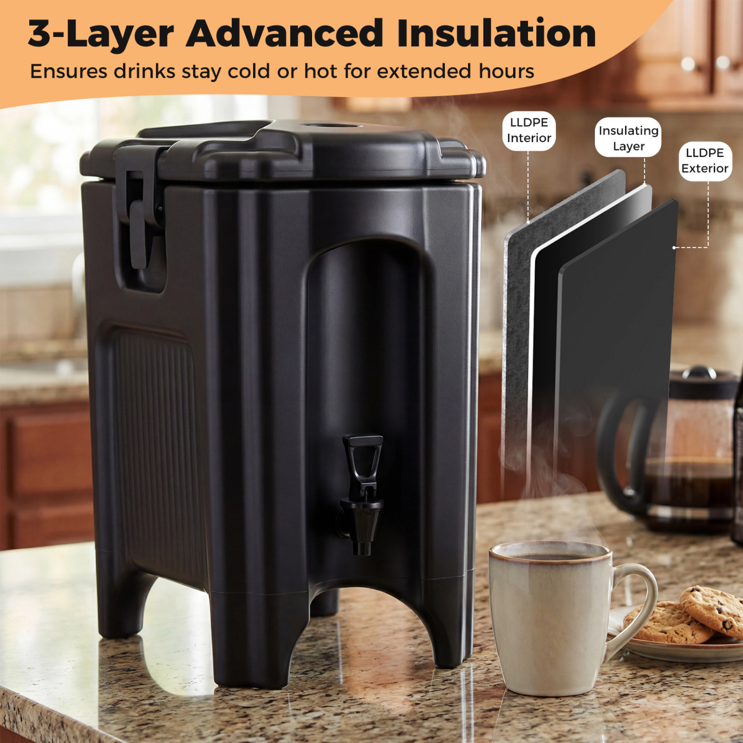 LJG 4.4 Gallons Insulated Beverage Dispenser with Handles and Drip-Proof Faucet