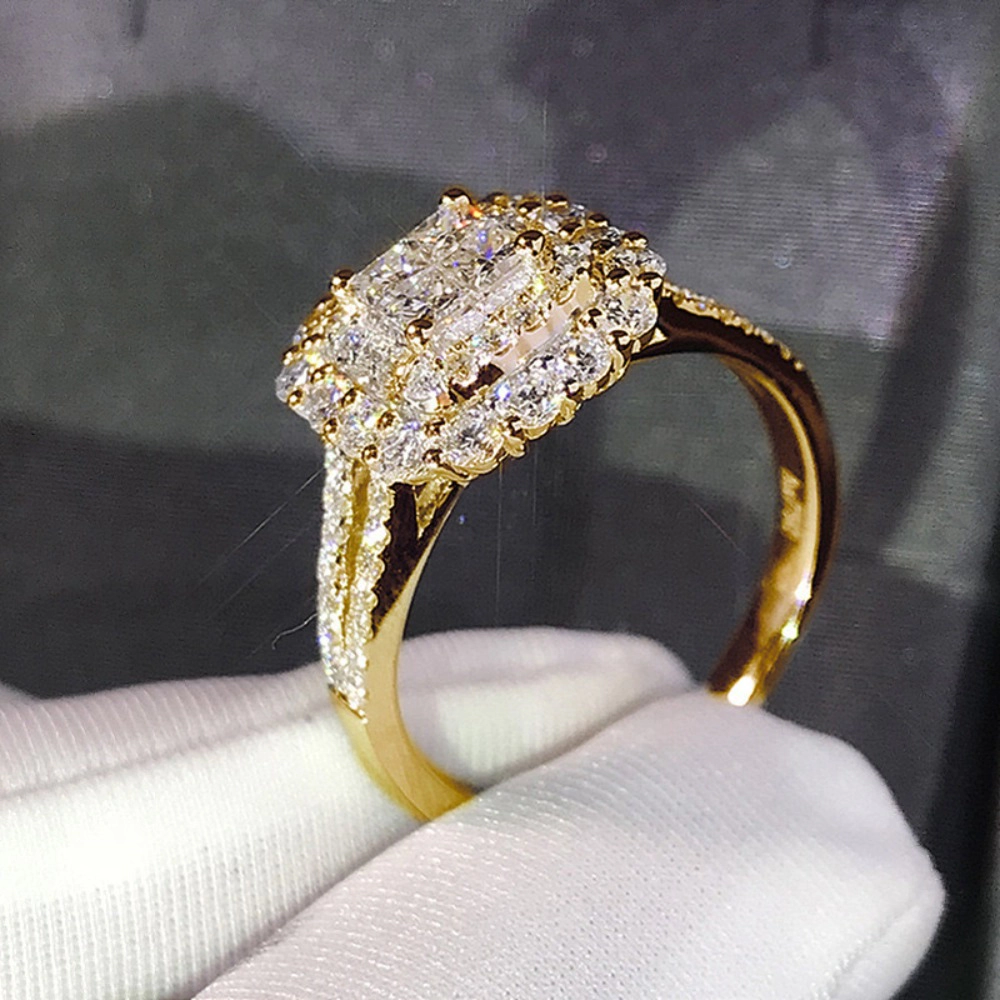Wardrobe Whimsy Square Double Halo Cubic Zirconia Split Shank Engagement Ring
