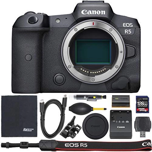 Canon EOS R5 Mirrorless Digital Camera (Body Only, 4147C002) + ZoomSpeed 128GB High Speed SDXC Memory Card + AOM Pro
