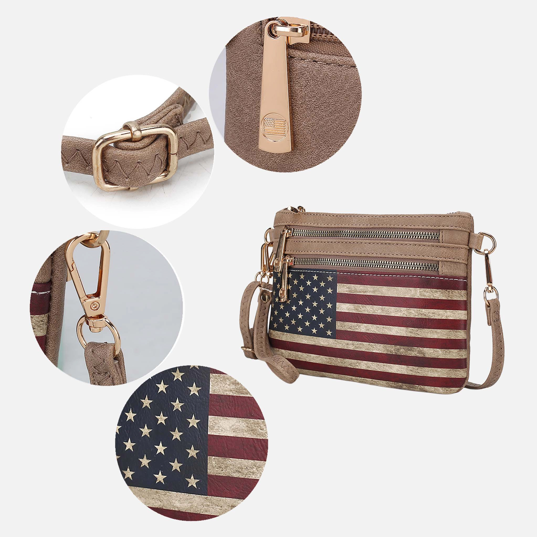 Mia K Collection Alisson Crossbody Bag - Vegan Leather Patriotic Print, Adjustable Strap