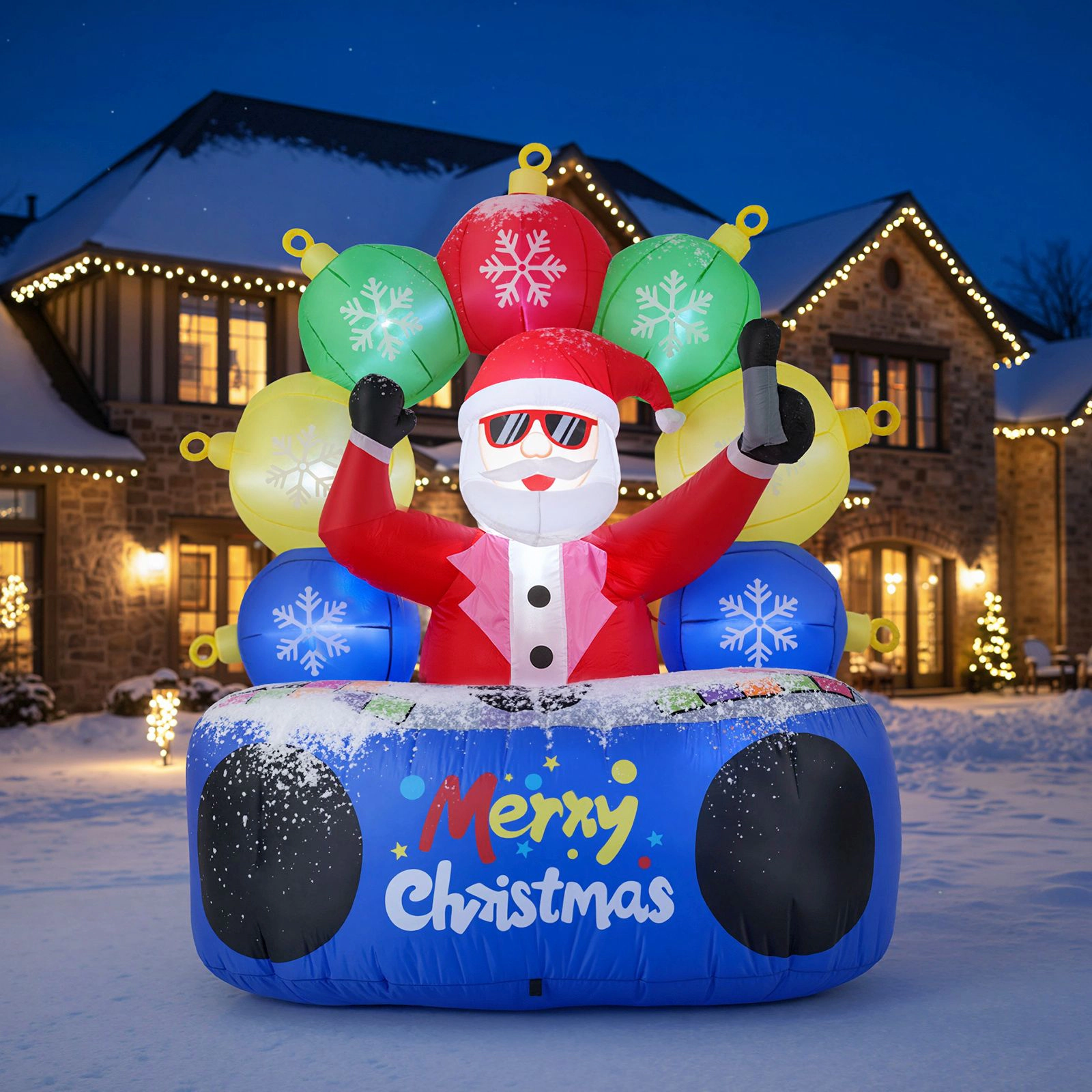Slickblue 6FT DJ Santa Inflatable with RGB LED Holiday Lights