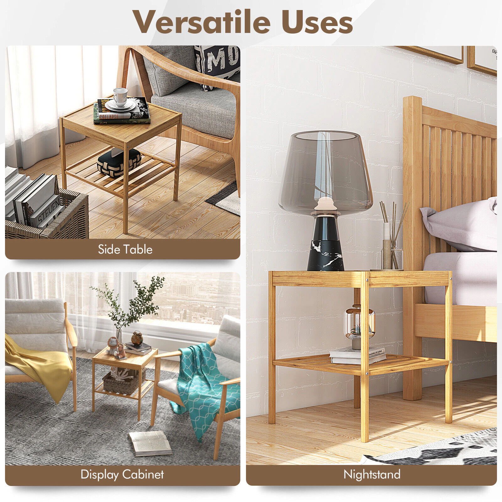 Slickblue Square Wicker Side Table Set of 2 16 Inch Compact End Tables for Living Room Bedroom