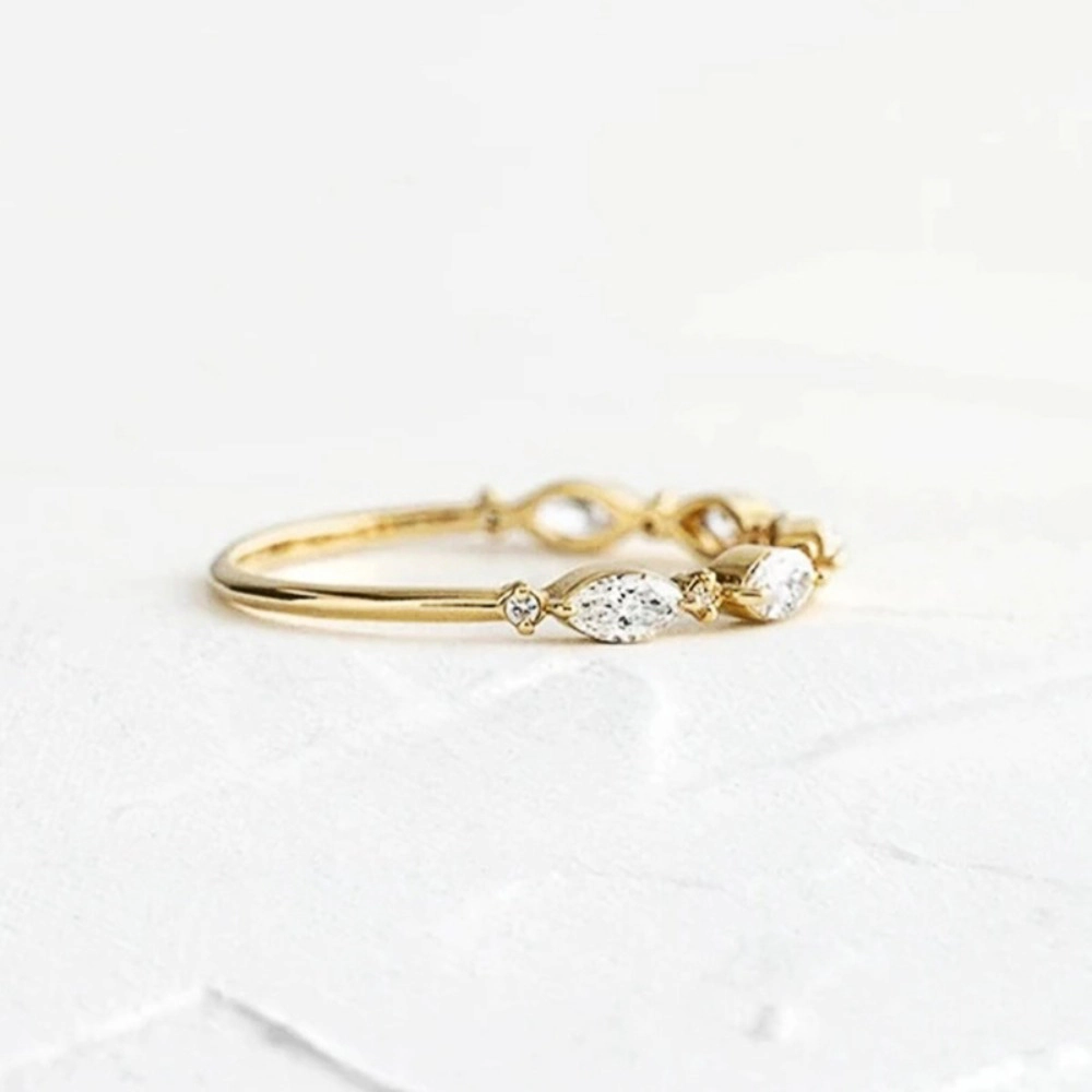 Dainty Marquise Cut Cubic Zirconia Eternity Band Ring Gold‑Tone Stacking Wedding Ring for Women