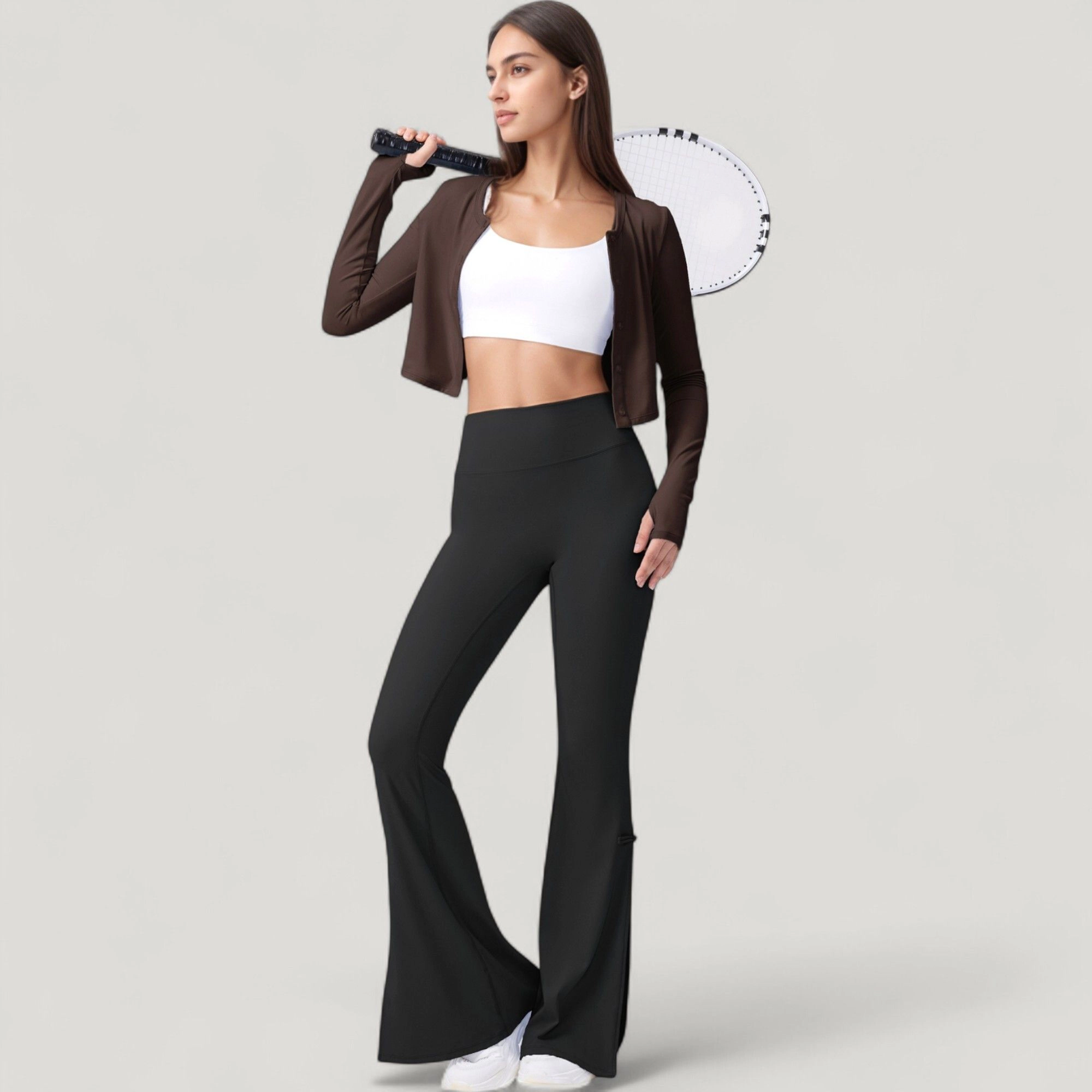 Anna-Kaci Women's Long Sleeve Cropped Button Front Top with Fitted Stretch Design