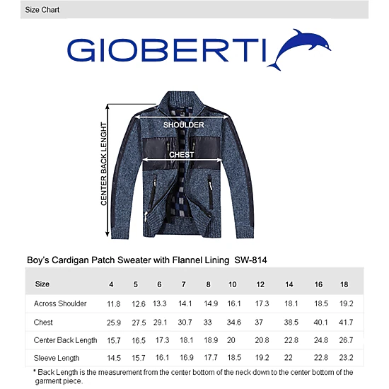 Gioberti Boy's Full Zip Cardigan Patch Design Sweater with Brushed Flannel Lining
