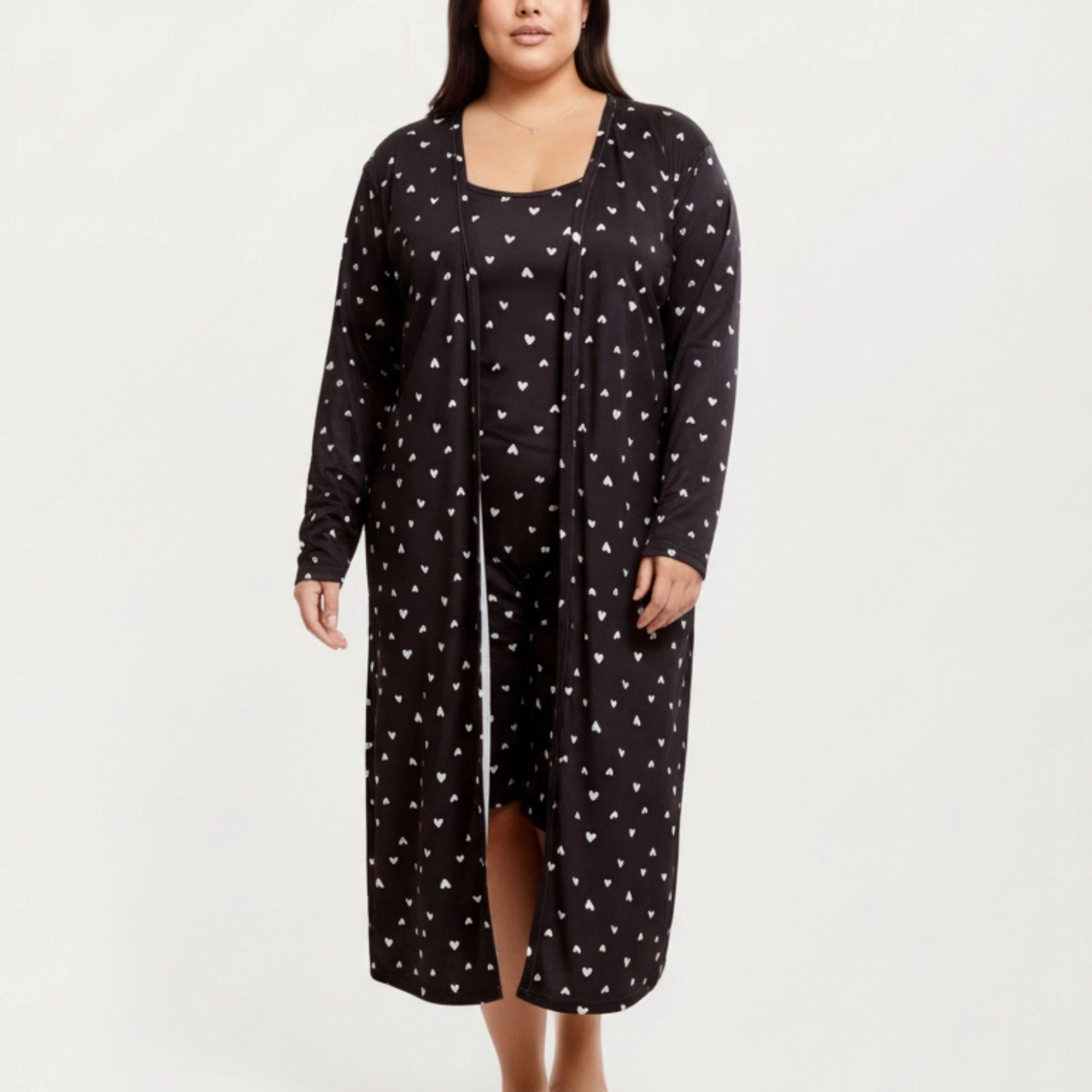 Anna-Kaci Women's 2-Piece Valentine Heart Print Longline Duster and Matching Tank Dress with Soft Stretch Fabric