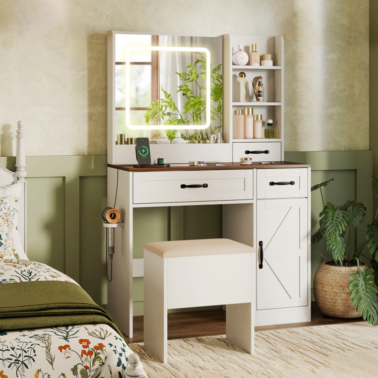 Hivvago Vanity Desk With Mirror And Lights Farmhouse Makeup Dressing Table