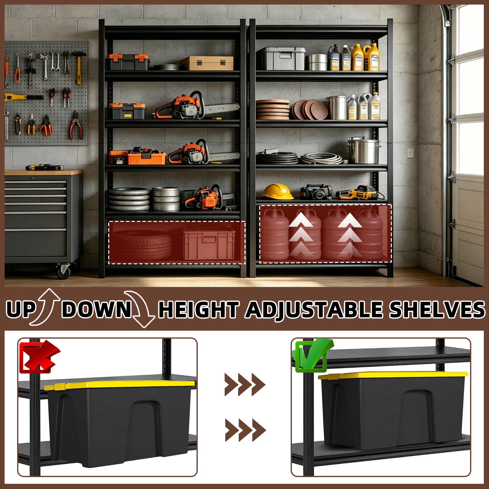 Flynama 6-Shelf Pantry Organizer Shelving, Heavy Duty Steel, Adjustable, Black (48"W x 84"H x 18"D)