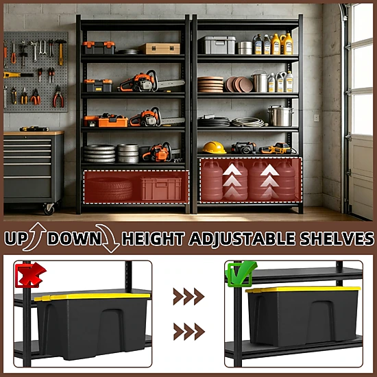 6-Shelf Pantry Organizer Shelving, Heavy Duty Steel, Adjustable, Black (48"W x 84"H x 18"D)