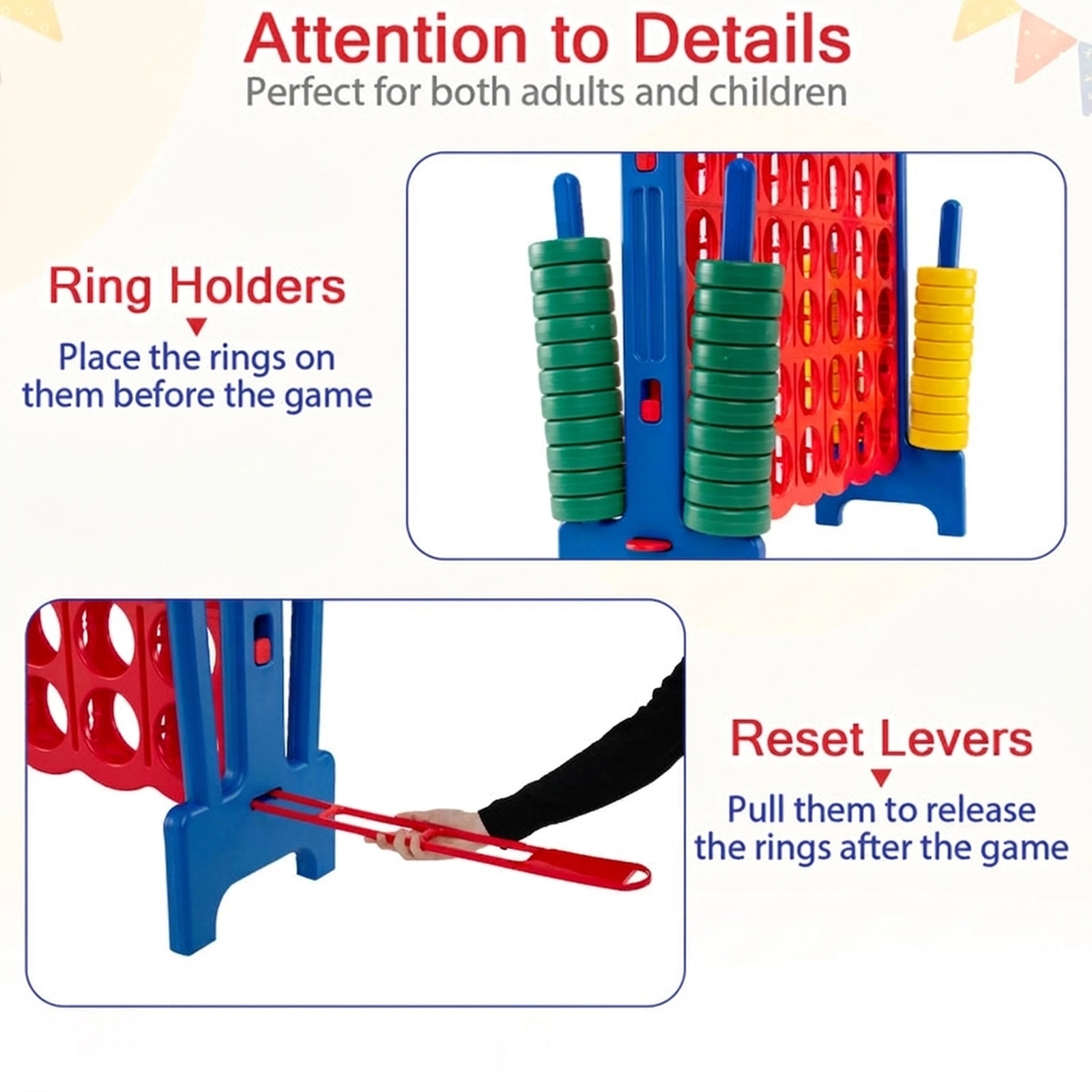 SUGIFT 46.5-in Jumbo 4-to-Score Oversized 4-in-a-Row Game Set with 2 Reset Levers and Smooth Edges