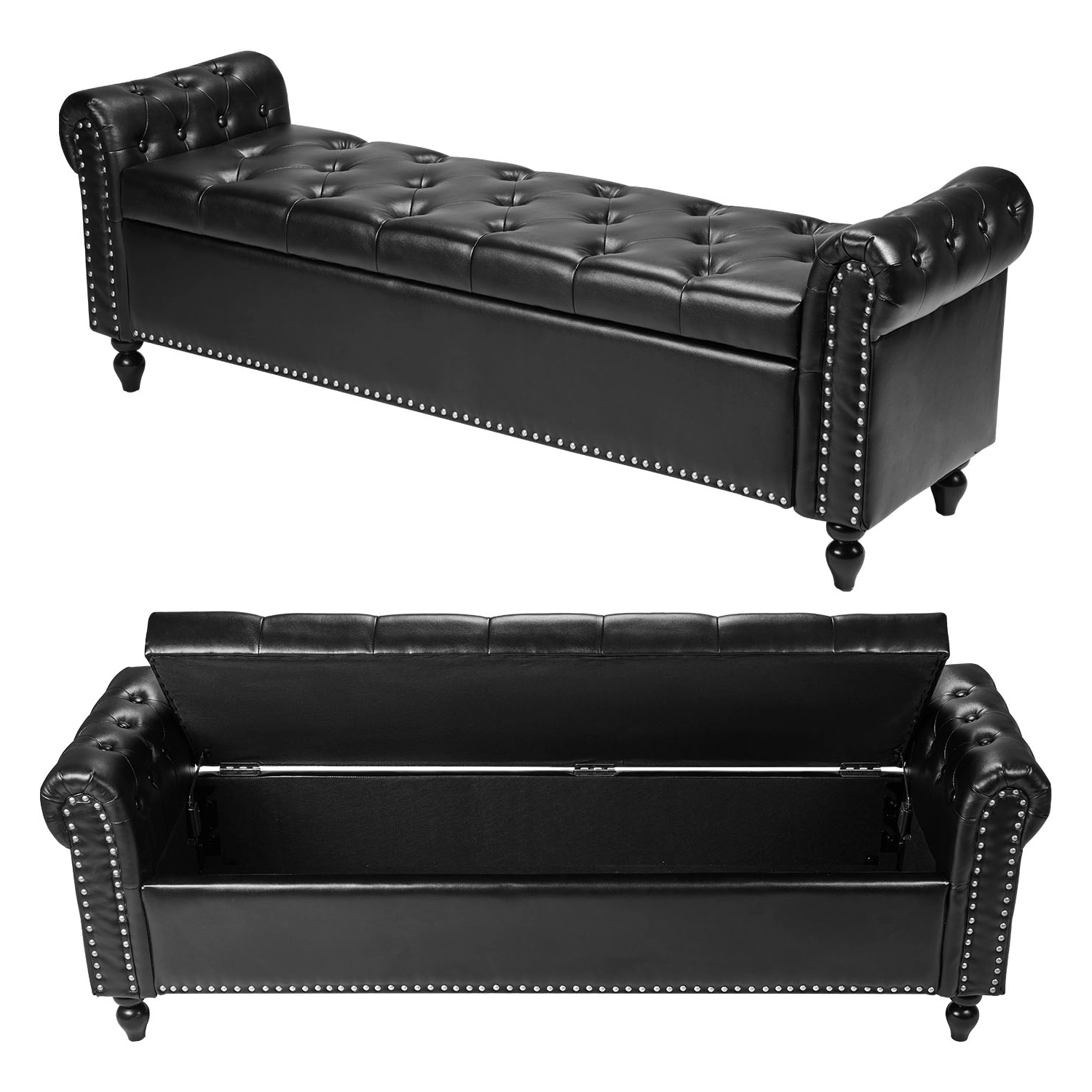 HONGGE Upholstered Leather Bench with Legs for Entryway, Shoe Bench Seat for Living Room, Dining Room, End of Bed
