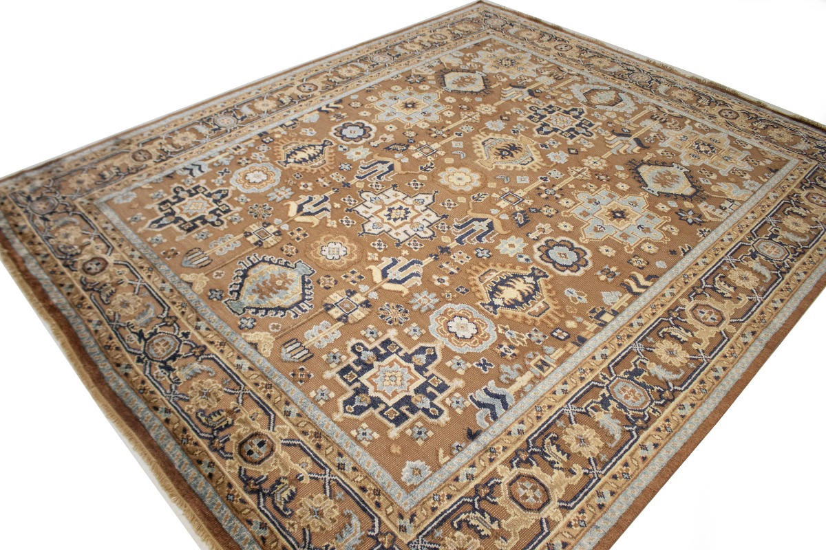 Magic Rugs 8'0 X 9'9 Hand Knotted Rust Geometric Indo-Karajeh Wool Rug