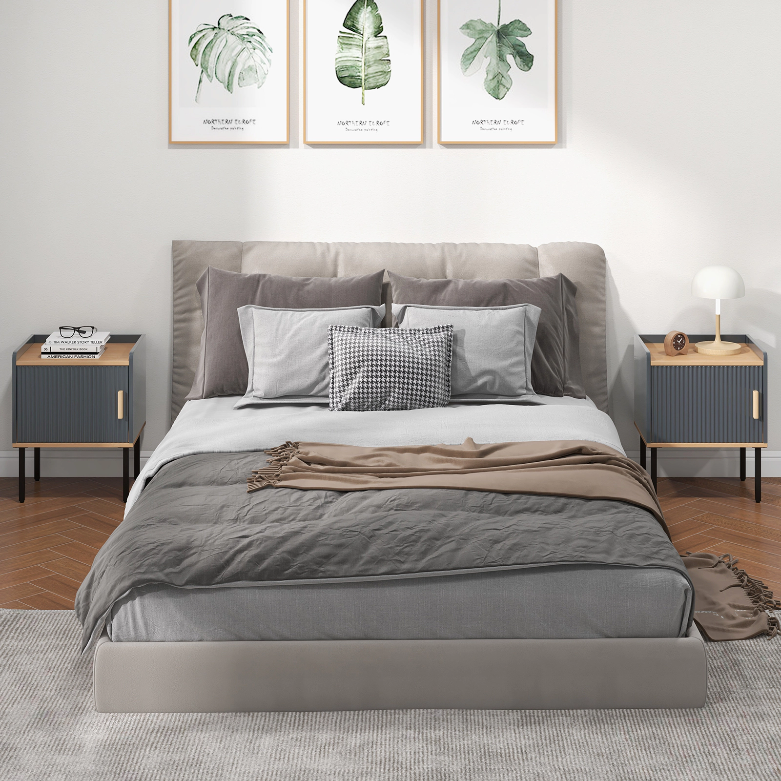 SUGIFT 22 in Gray Nightstand with Single-Door Cabinet and Raised Edge