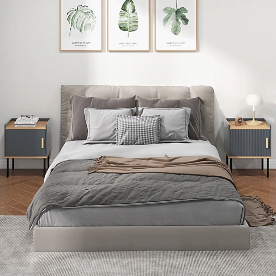 SUGIFT 22 in Gray Nightstand with Single-Door Cabinet and Raised Edge
