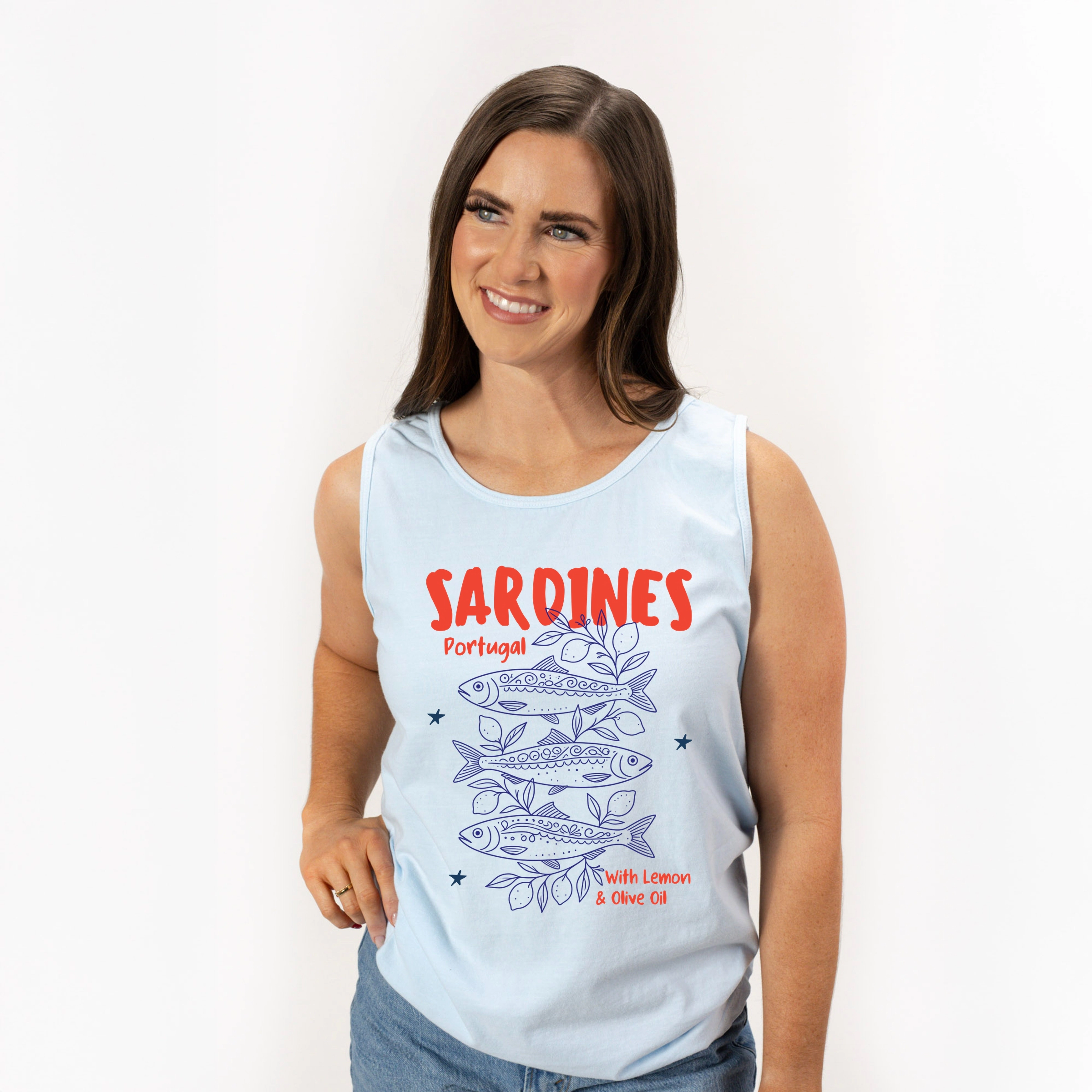 Simply Sage Market - Sardines With Lemon and Olive Oil Women's Garment Dyed Graphic Tank Top