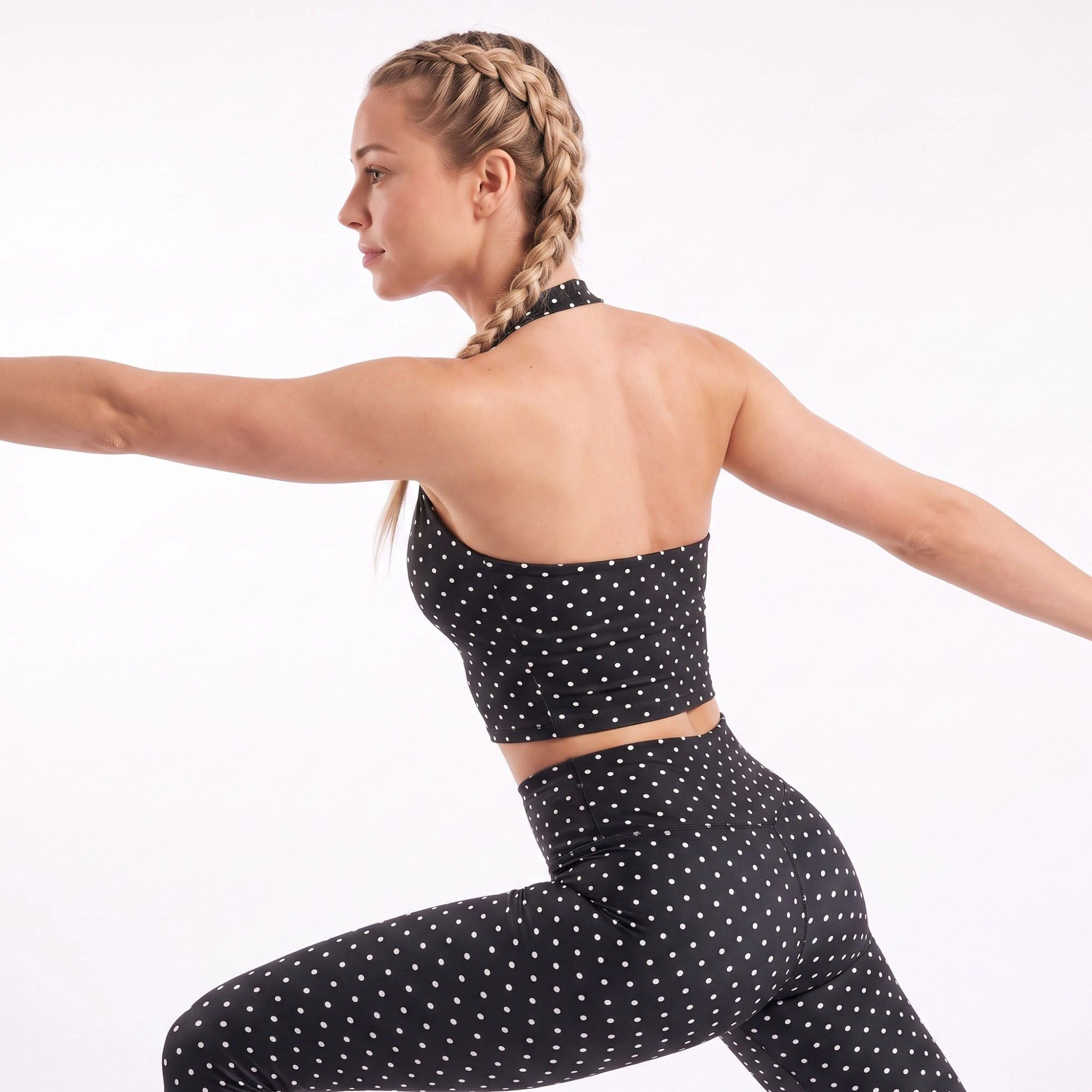 Anna-Kaci Women's Polka Dot Halter Neck Cropped Active Tank Top for Workouts Running and Everyday Athleisure
