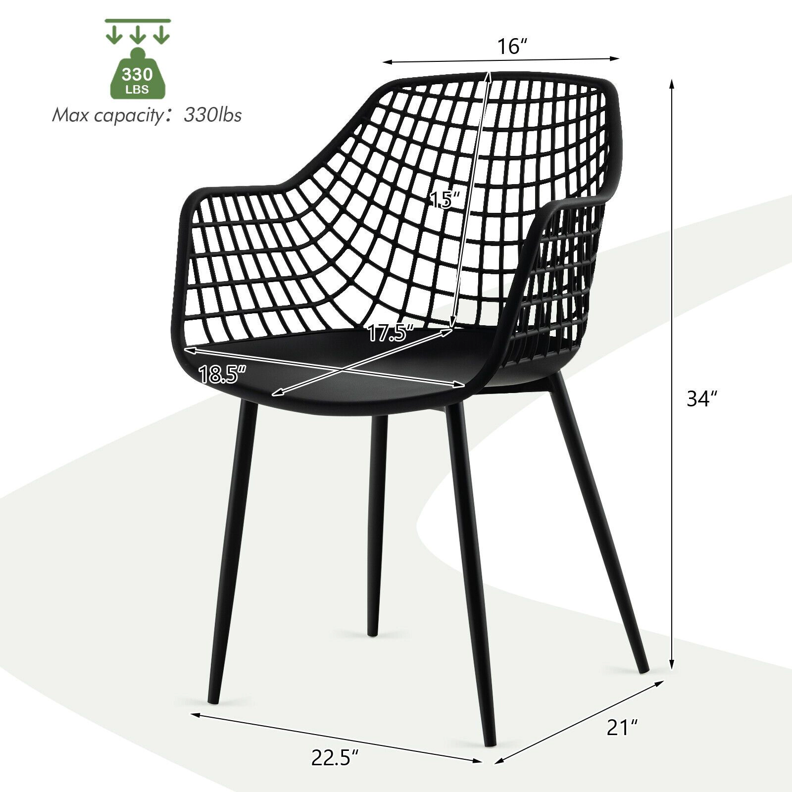 SlickBlue Unisex Set of 4 Modern Dining Chairs with Hollow Backrest