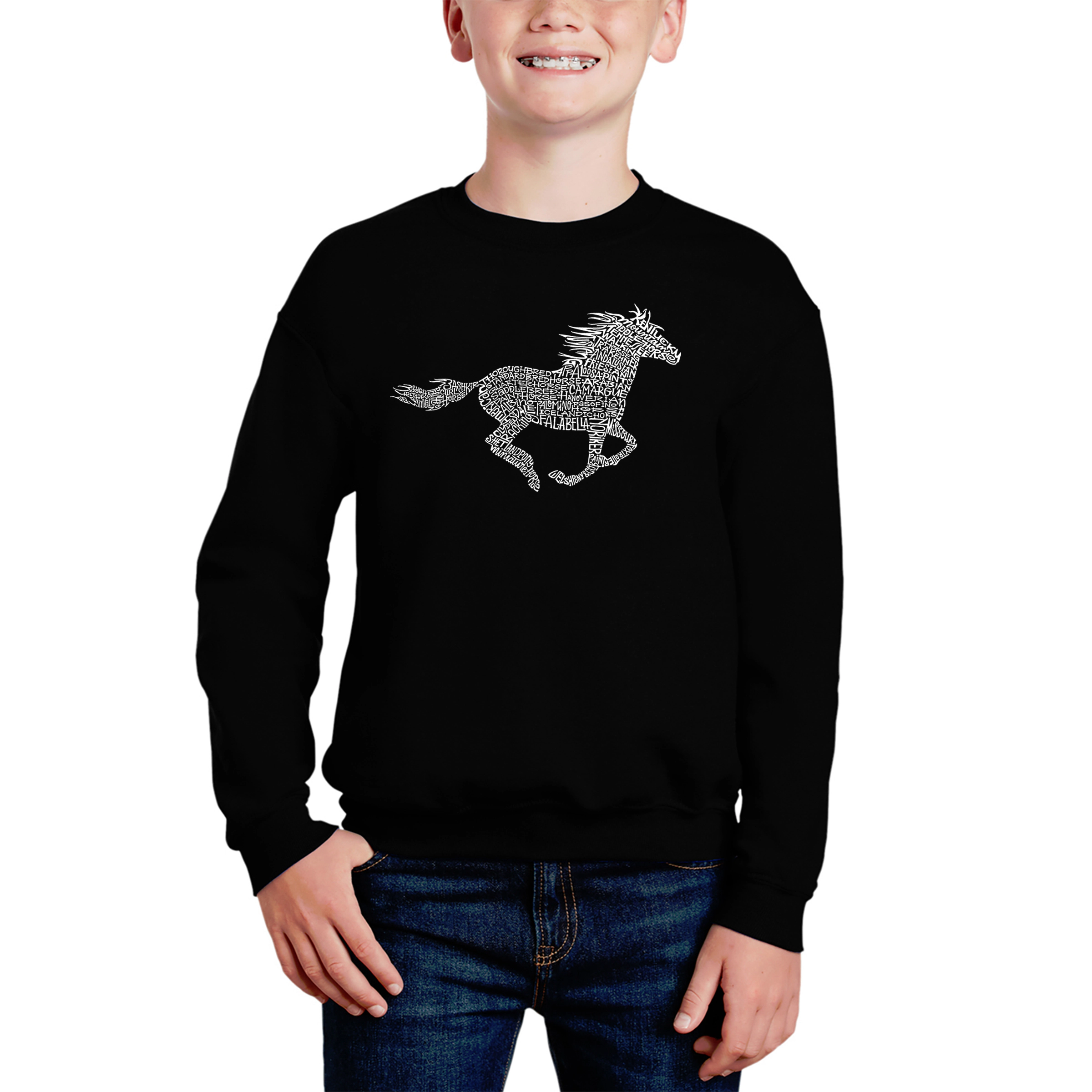 LA Pop Art Boy's Word Sweatshirt - Horse Breeds