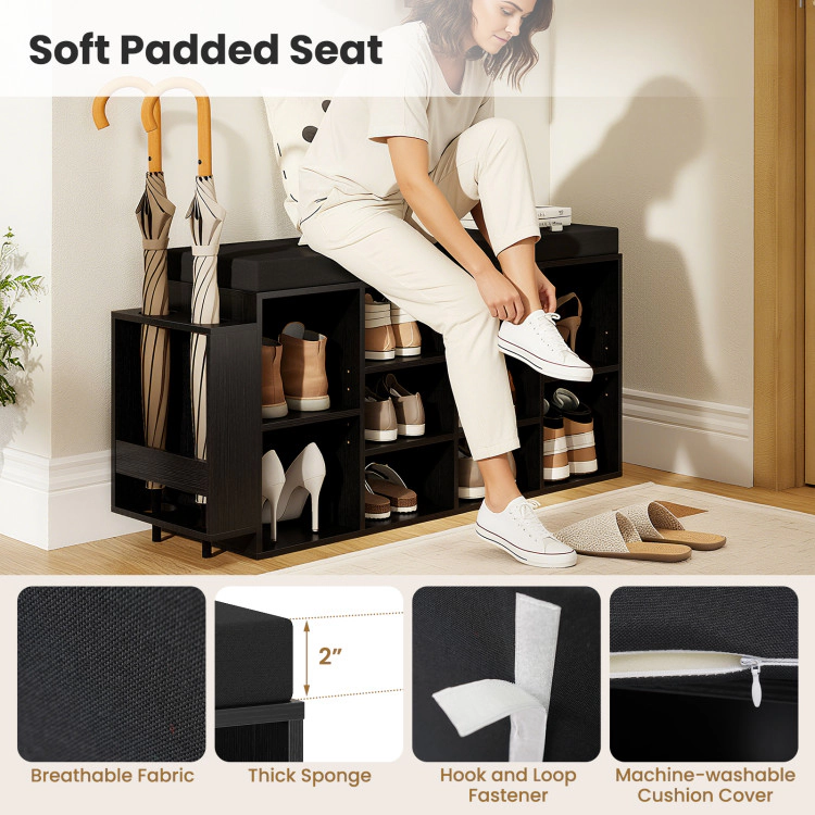 Hivvago Shoe Storage Bench with Umbrella Stand 10-Cubby Entryway Rack Organizer