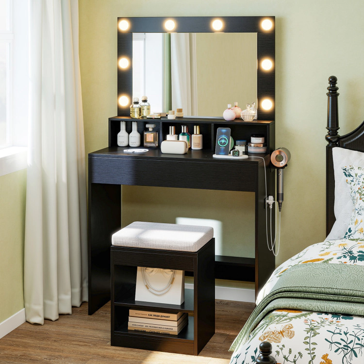 Hivvago Vanity Table Set With Lighted Mirror And Cushioned Stool