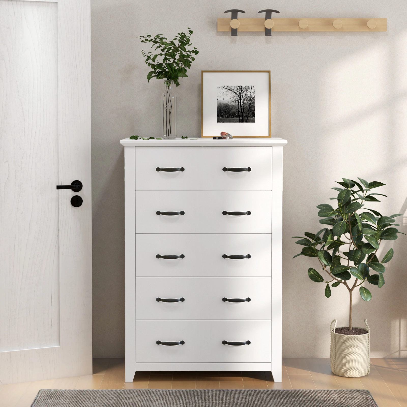 LJG Tall Storage Dresser with 5 Pull-Out Drawers for Bedroom Living Room