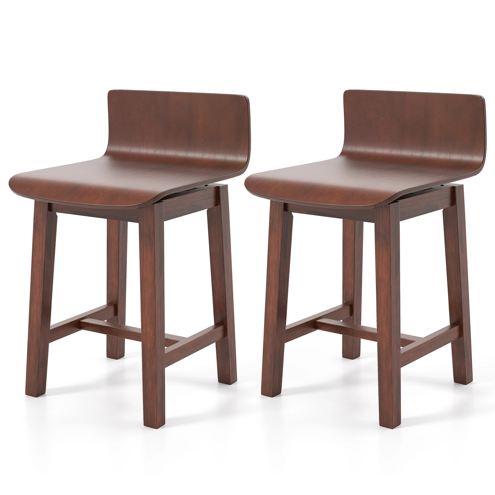 SUGIFT Walnut Swivel Low Back Curved Seat Footrest Set of 2 Dining Chairs