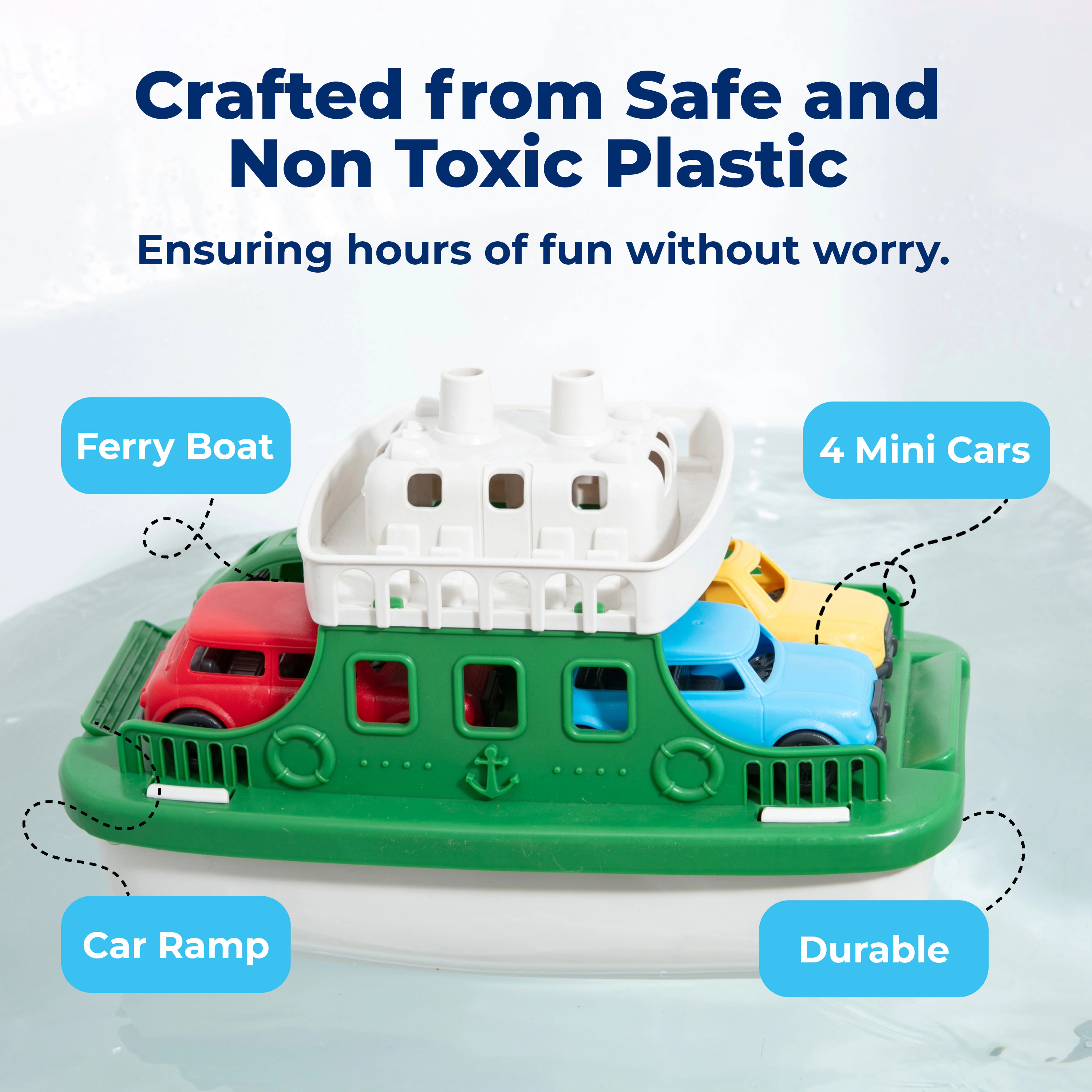 Sperric Boat Bath Toy Set - Carry Ship w/ 4 Mini Cars, Fun Water Toys for Bath, Pool & Beach Play, Safe Non-Toxic Ferry