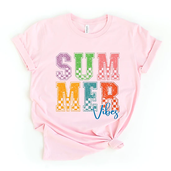 Simply Sage Market - Summer Vibes Checkered - Women's Short Sleeve Graphic T-Shirt