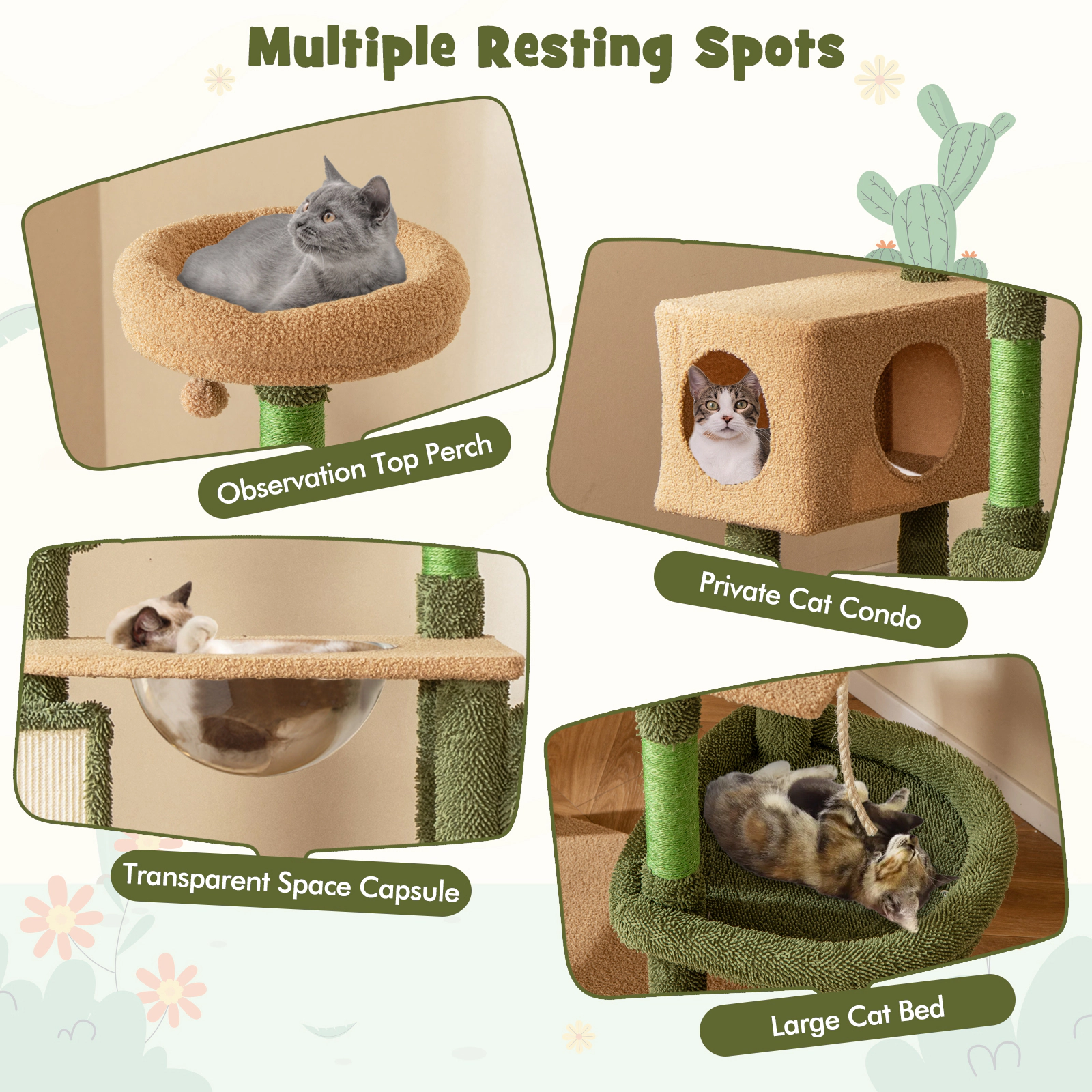 SlickBlue Multi Level Cactus Cat Tree with Condo and Scratching Posts