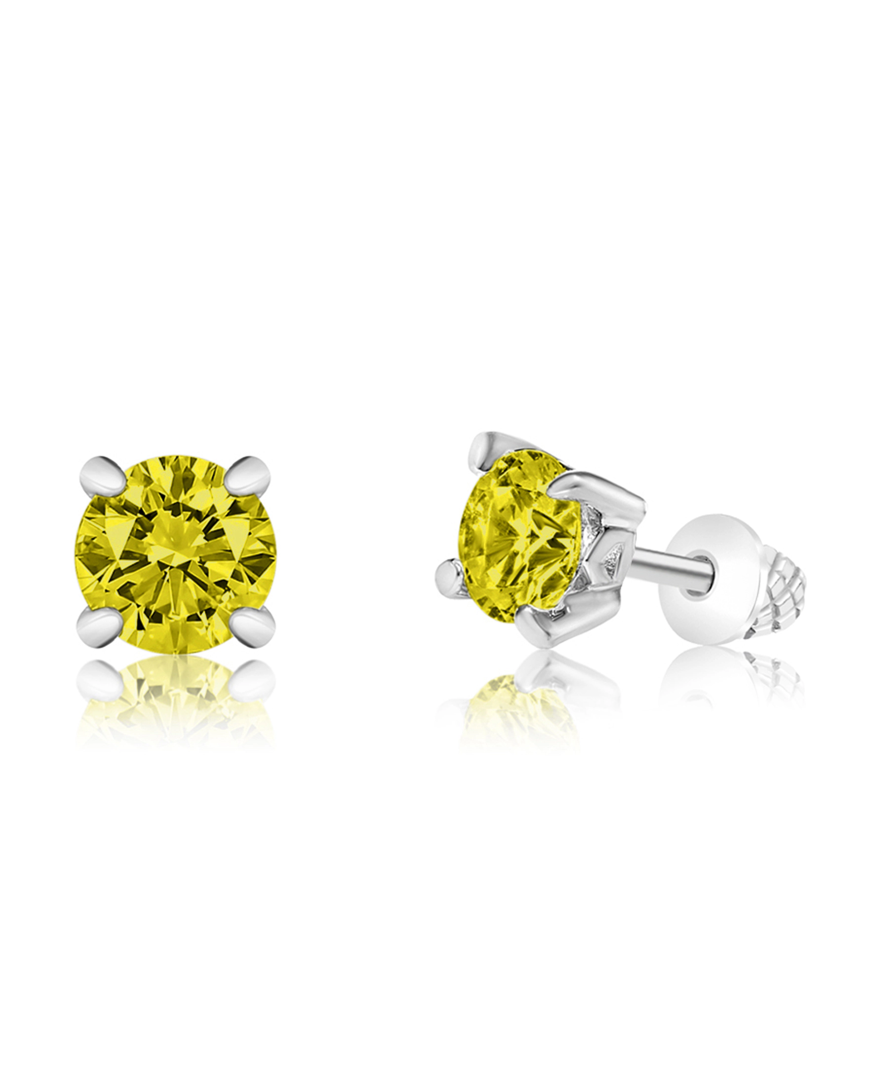 CHANTEUR Kids Crystal Stud Earrings - White Gold Palladium Plating, Surgical Steel Posts, Screwback