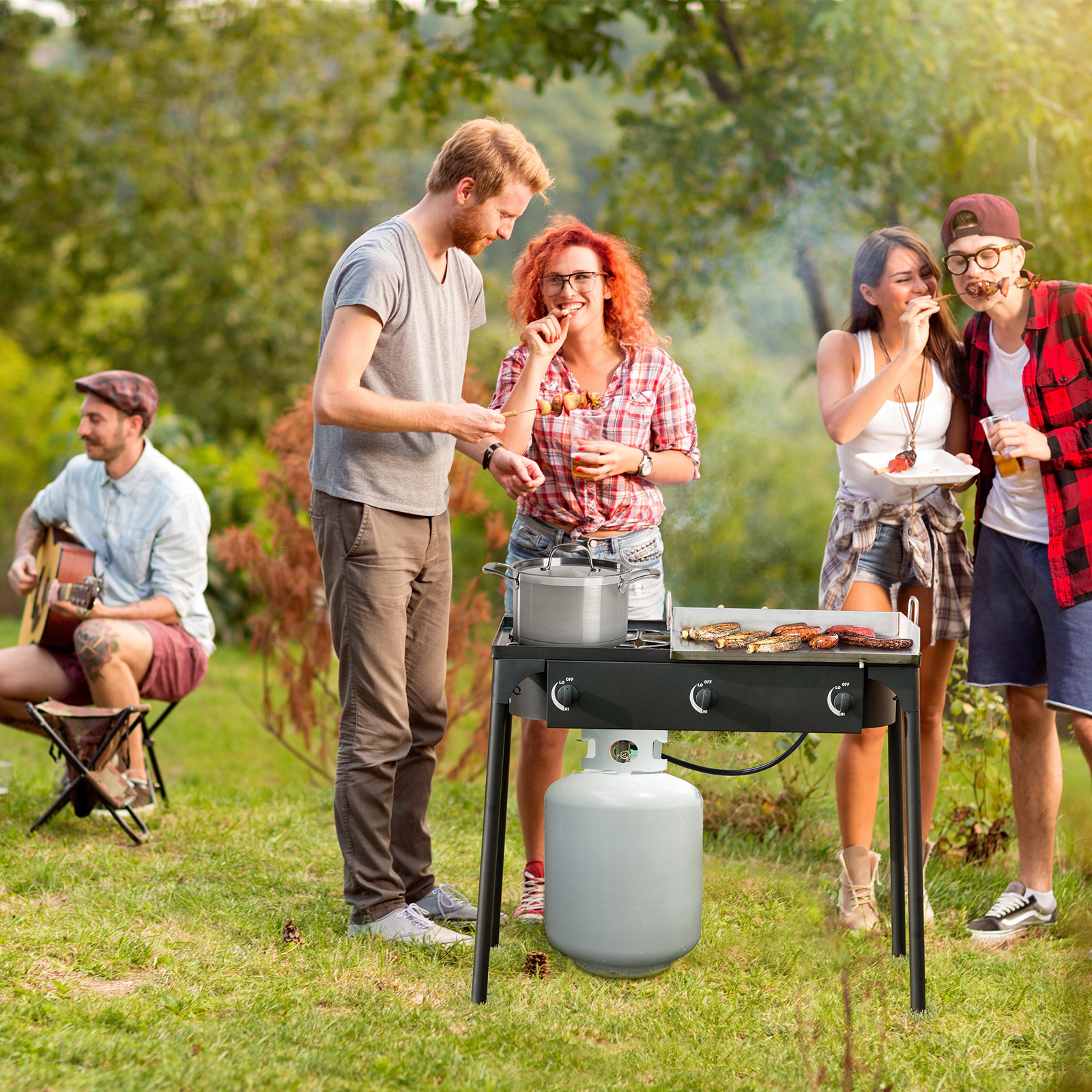 SUGIFT 3-Burner Black Portable Propane Gas Cooker with Detachable Legs 225000-BTU 34-in W 18-in D 30-in H
