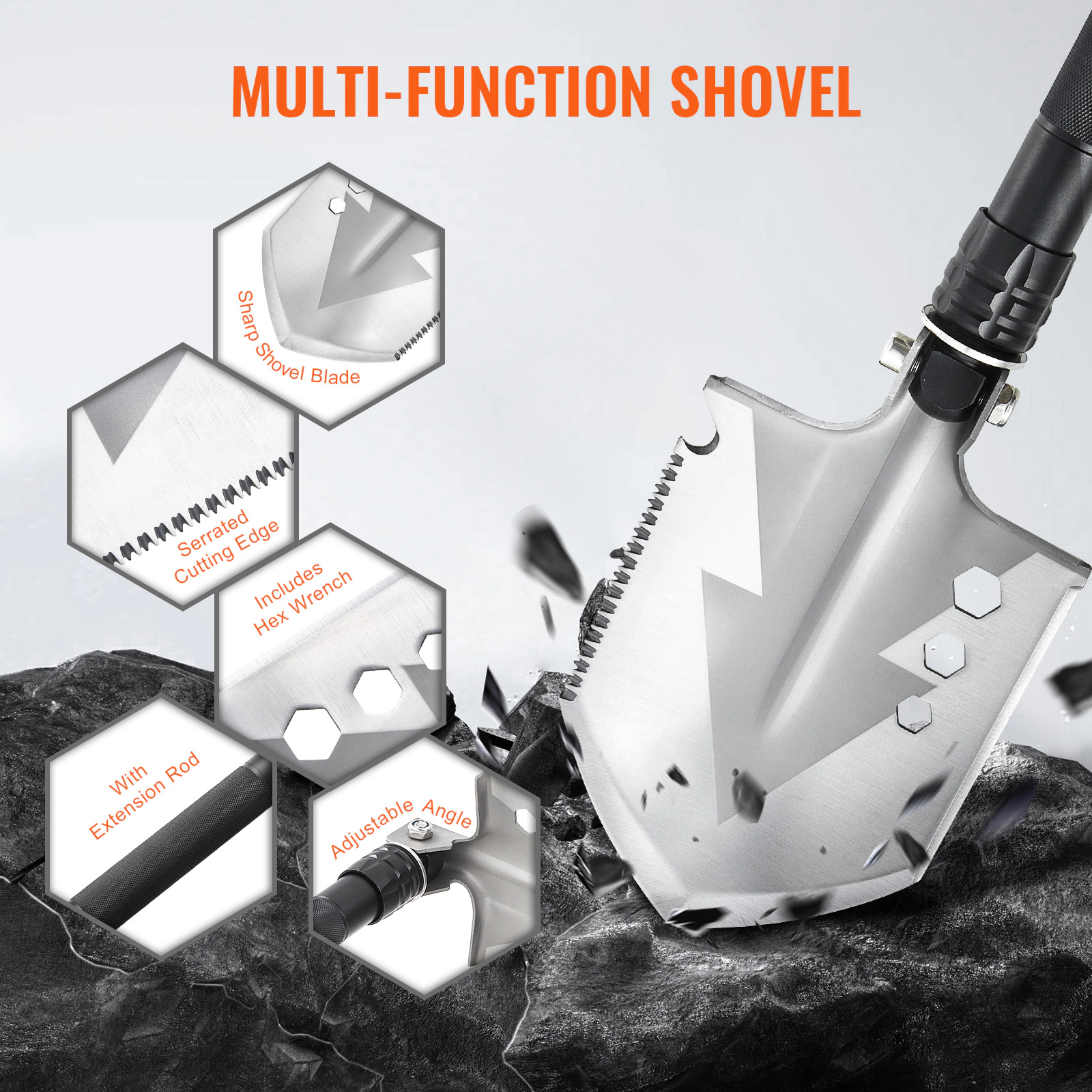 HONGGE Survival Shovel 1 Camping Shovel Folding Multitool Military Grade Portable Compact Tactical Shovel Multifunction