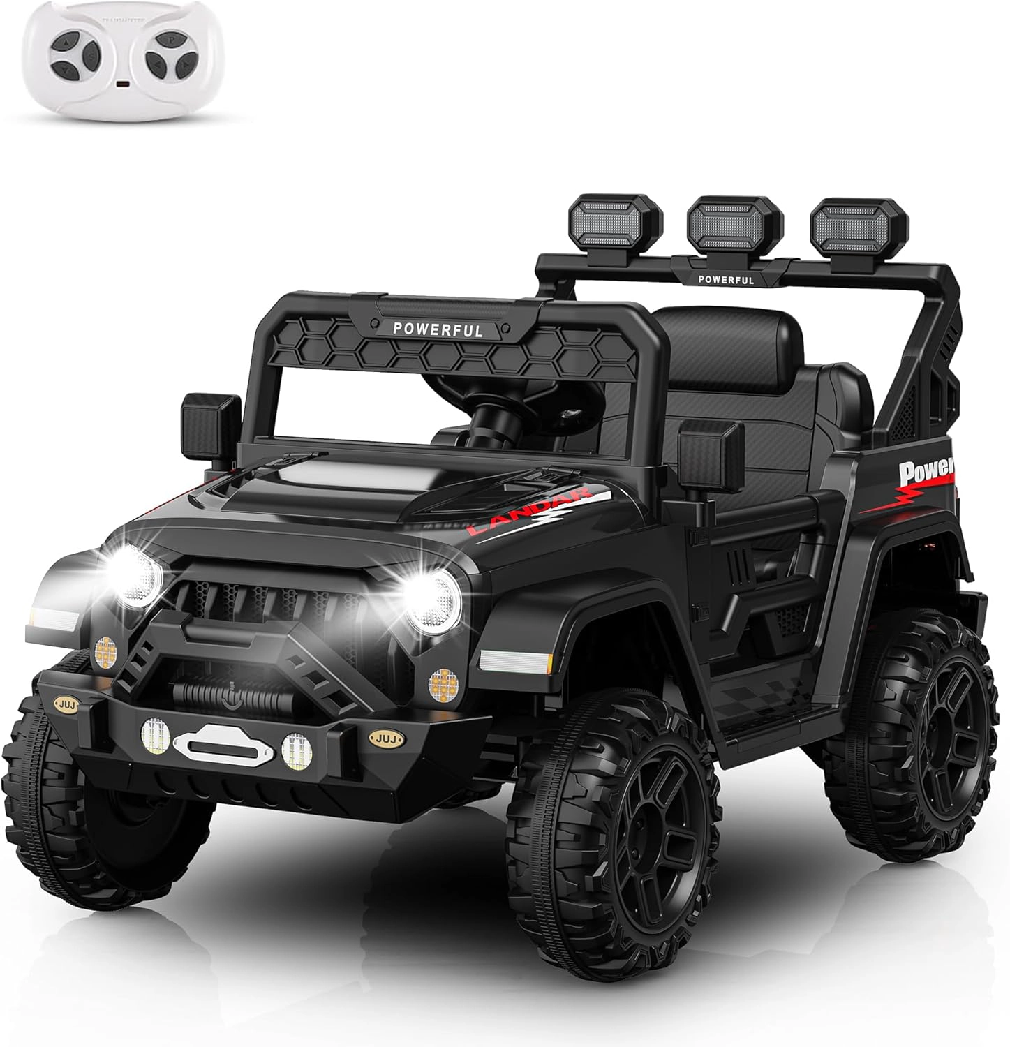 Enjyam 12V Kids Electric Ride On Truck with 2.4G Remote Control, 3 Speeds, Soft Start, Music & Battery Display